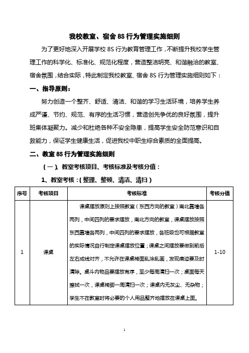 教室、宿舍8S行为管理实施细则