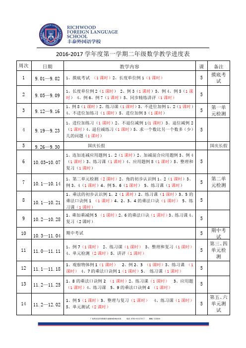 2016-2017二上教学进度表