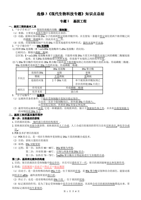 (生物科技行业类)现代生物科技专题重点知识点