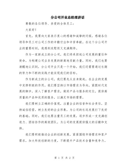 分公司开业总经理讲话