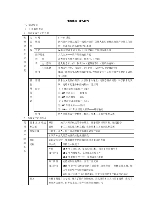 九年级上册历史第四单元步入近代