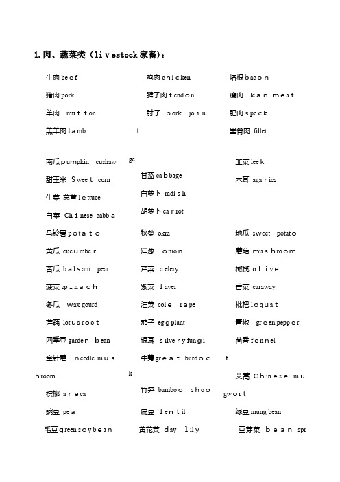 食品名称中英文对照大全