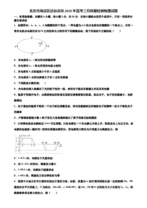 北京市海淀区达标名校2019年高考三月质量检测物理试题含解析