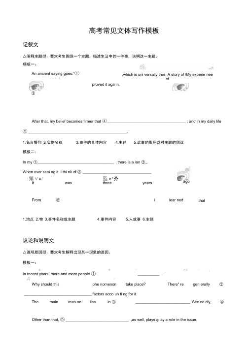 高中英语作文常见文体写作模板