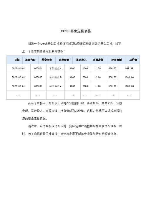 excel基金定投表格