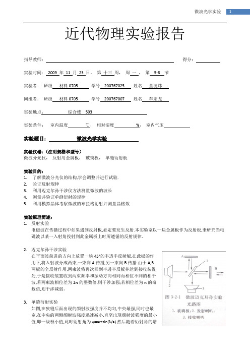 微波光学实验 实验报告