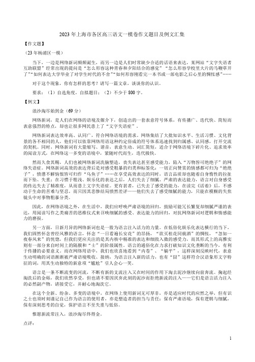 2023年上海市各区高三语文一模卷作文题目及例文汇集