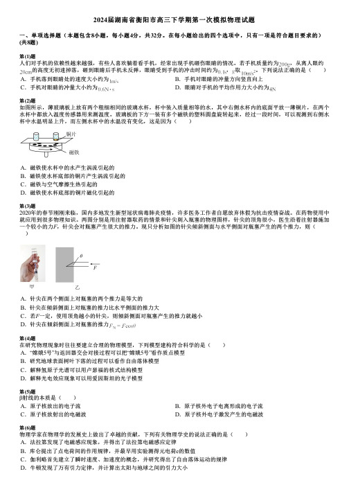 2024届湖南省衡阳市高三下学期第一次模拟物理试题