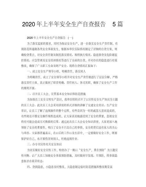 2020年上半年安全生产自查报告5篇