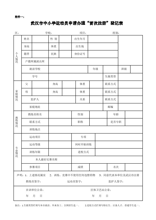 运动员注册登记表