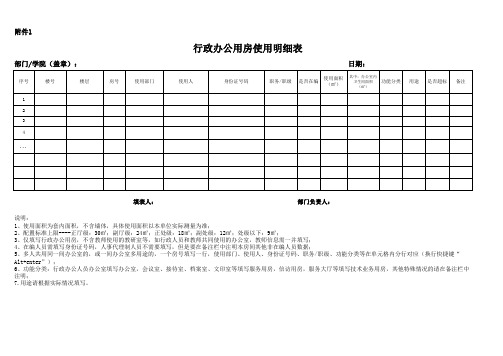 行政办公用房使用明细表