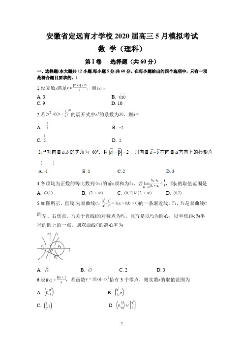安徽省定远育才学校2020届高三5月模拟考试(理数)