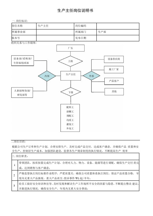 食品厂生产主任岗位说明书