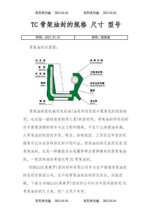 TC骨架油封的规格-尺寸-型号之欧阳美创编