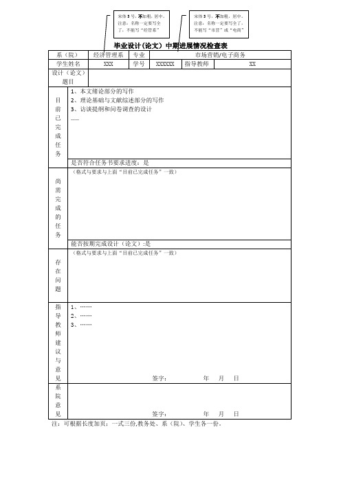 毕业论文中期检查模板