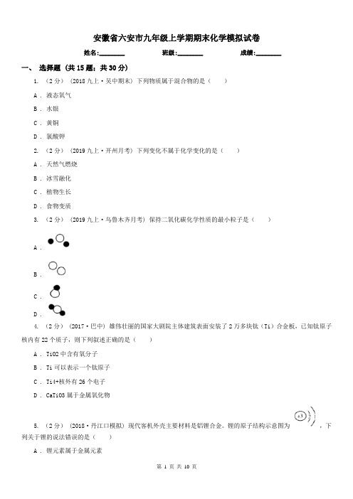 安徽省六安市九年级上学期期末化学模拟试卷