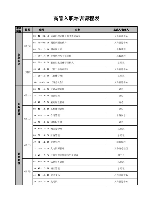 高管入职培训课程表