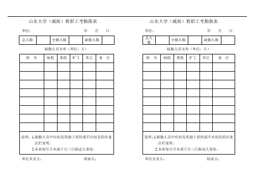 山东大学(威海)教职工考勤报表