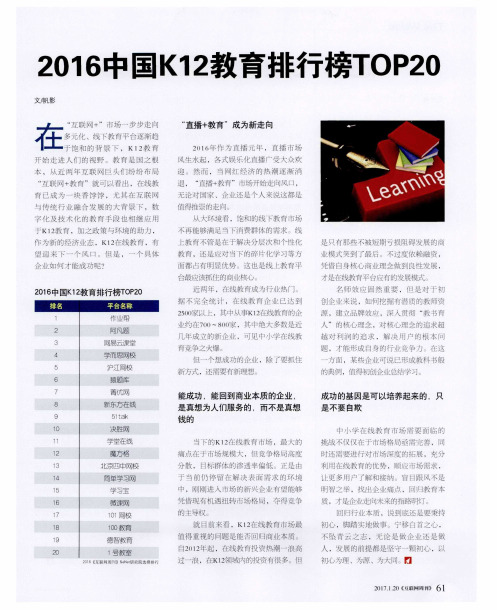 2016中国K12教育排行榜TOP20