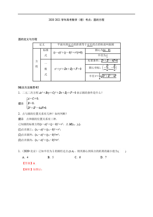 2020-2021学年高考数学(理)考点：圆的方程