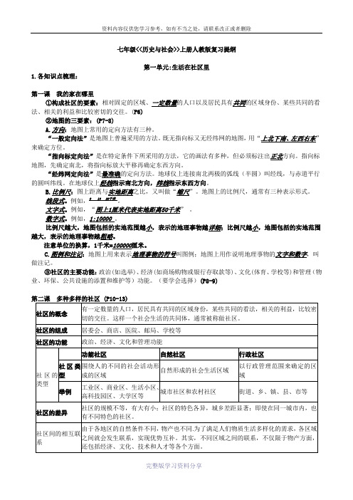 七年级历史与社会上册人教版复习提纲