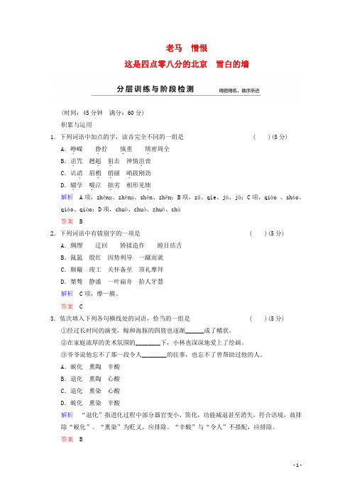 高中语文 诗歌部分 第5单元 老马 憎恨 这是四点零八分的北京 雪白的墙分层训练 新人教版选修《中国