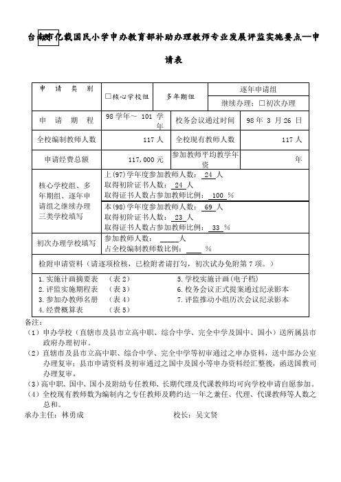 台南市亿载国民小学申办教育部补助办理教师专业发展评