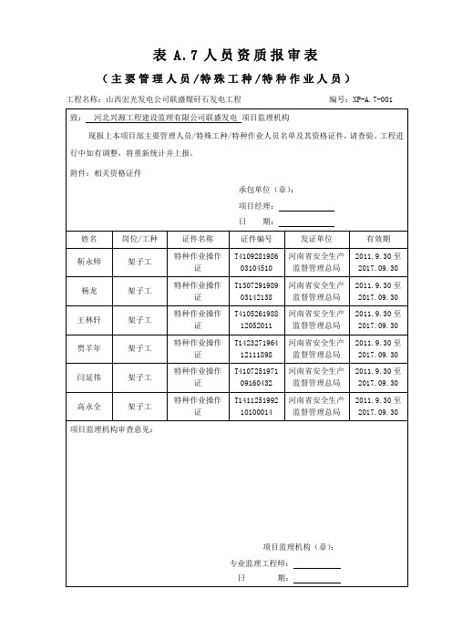 特殊工种报验封皮