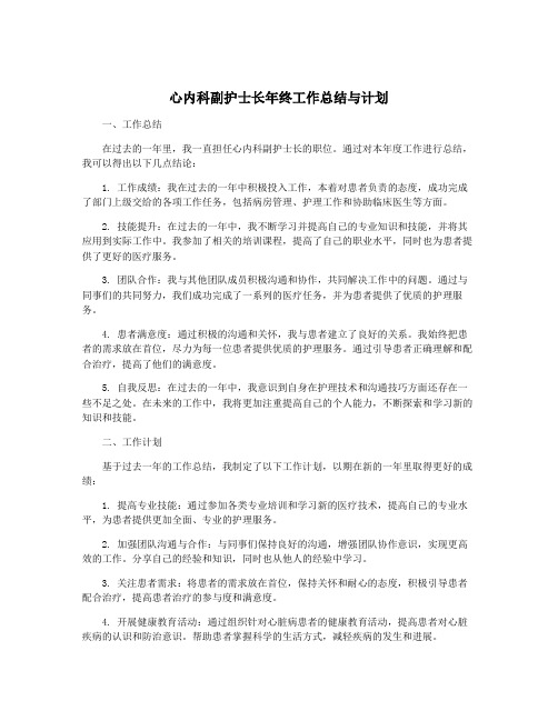 心内科副护士长年终工作总结与计划