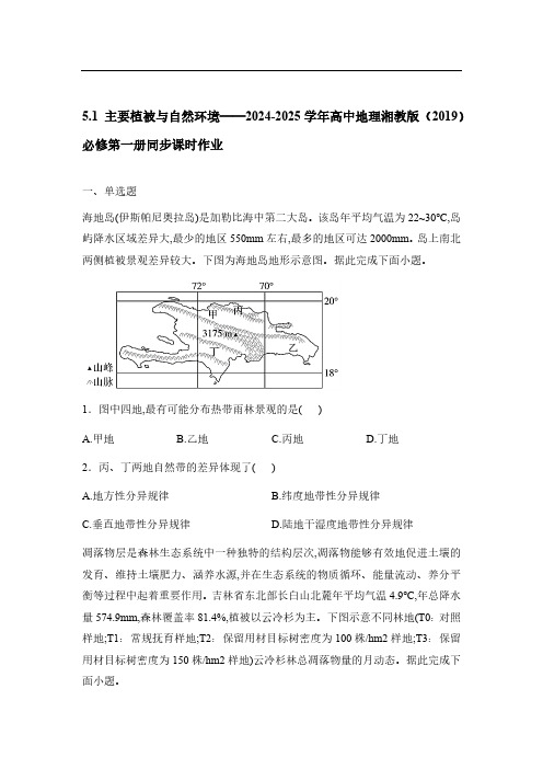 主要植被与自然环境——2024-2025学年高中地理湘教版(2019)必修第一册同步课时作业