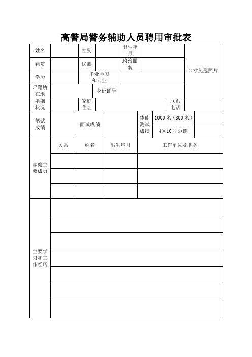 高警局警务辅助人员聘用审批表