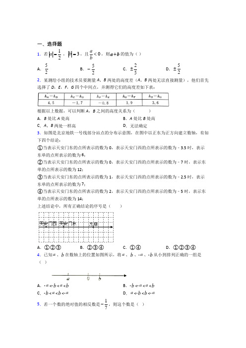 (人教版)青岛市七年级数学上册第一单元《有理数》测试题(有答案解析)