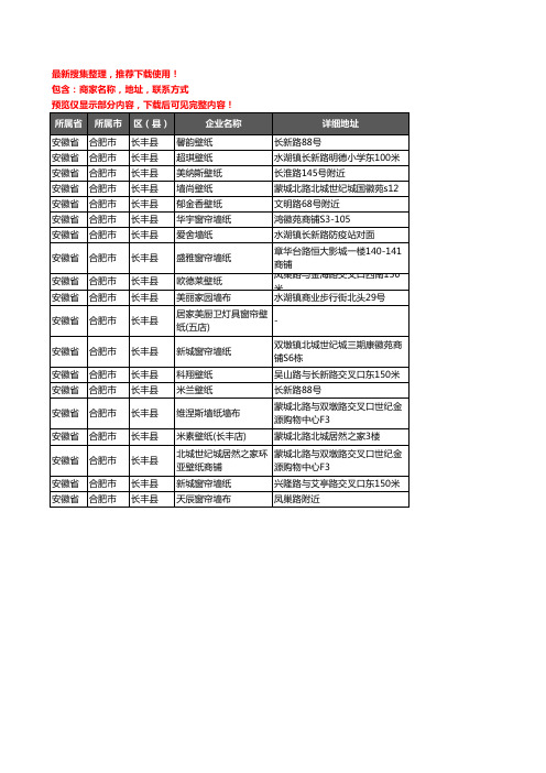 新版安徽省合肥市长丰县墙纸企业公司商家户名录单联系方式地址大全19家