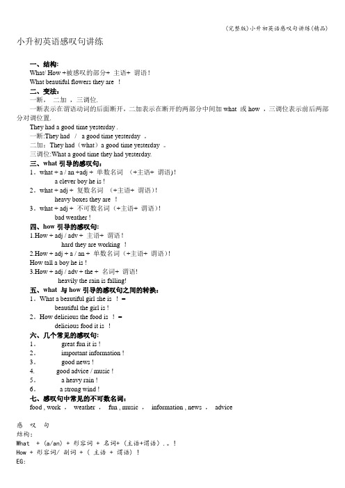 (完整版)小升初英语感叹句讲练(精品)