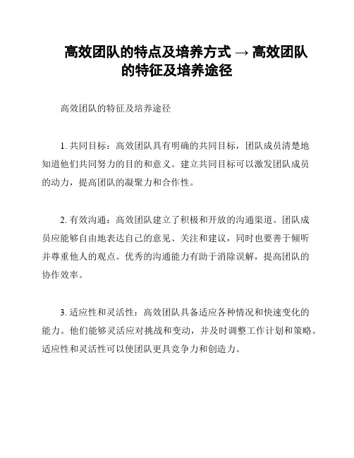 高效团队的特点及培养方式 → 高效团队的特征及培养途径