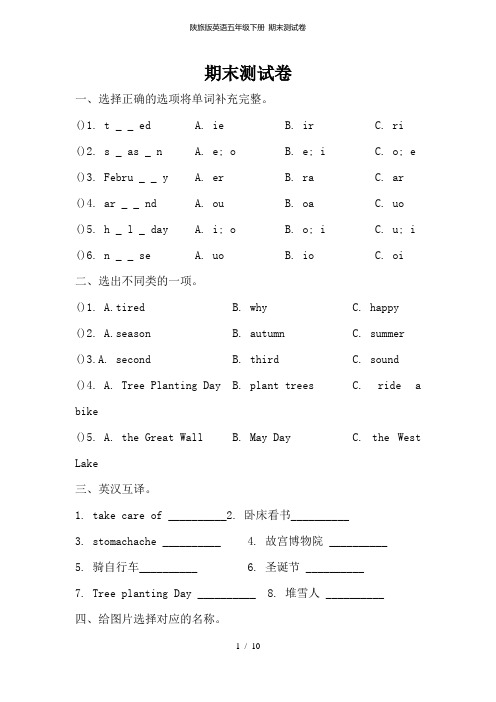 陕旅版英语五年级下册 期末测试卷