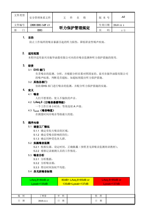 听力保护管理规定