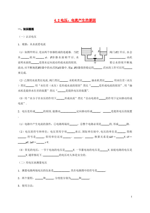 九年级物理上册 电压：电流产生的原因学案新版教科版