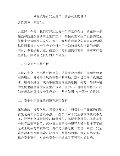 分管领导在安全生产工作会议上的讲话