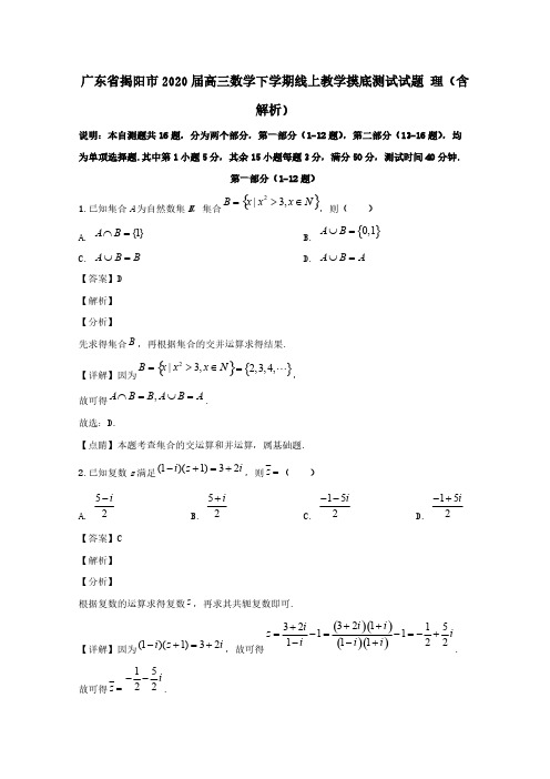 广东省揭阳市2020届高三数学下学期线上教学摸底测试试题理含解析