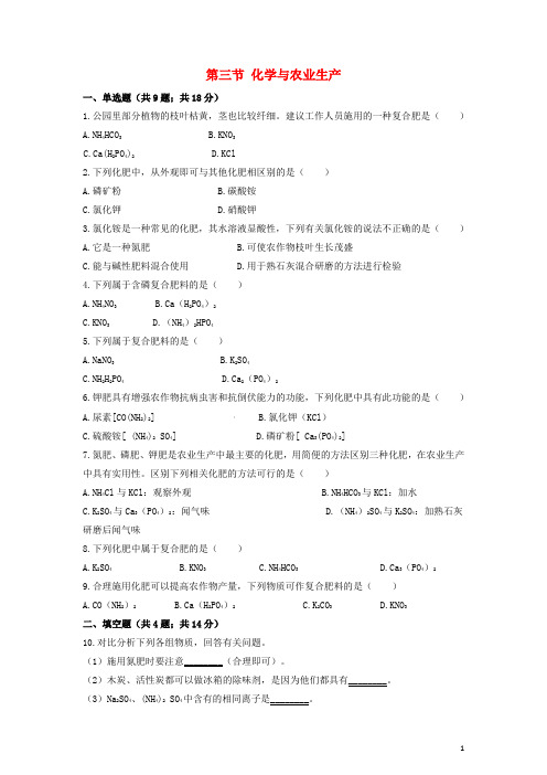 九年级化学下册第十一单元化学与社会发展第三节化学与农业生产作业设计新版鲁教版2