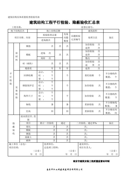 建筑结构实体质量检查检验用表之一