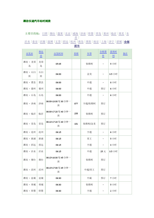 潍坊长途汽车站时刻表