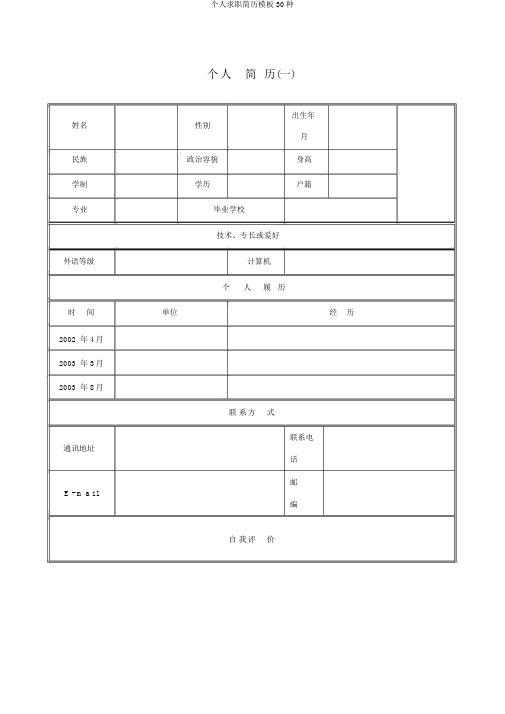 个人求职简历模板30种