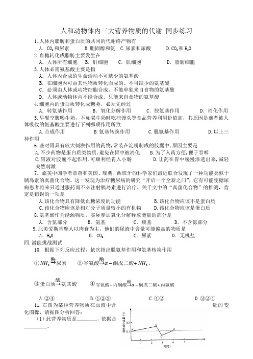 人教版高中生物必修1人和动物体内三大营养物质的代谢 同步练习1