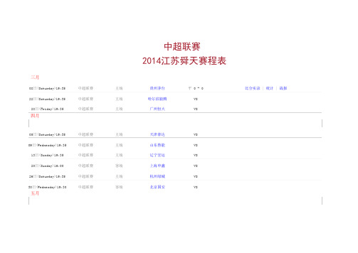 2014江苏舜天足球赛程表