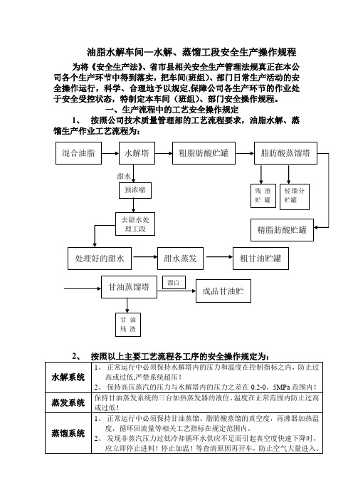 油脂水解、蒸馏安全生产操作规程