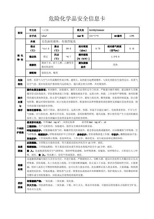 危险化学品安全信息卡-三乙胺