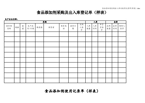 食品添加剂采购出入库及使用记录单(样表).doc