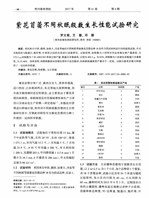 紫花苜蓿不同秋眠级数生长性能试验研究